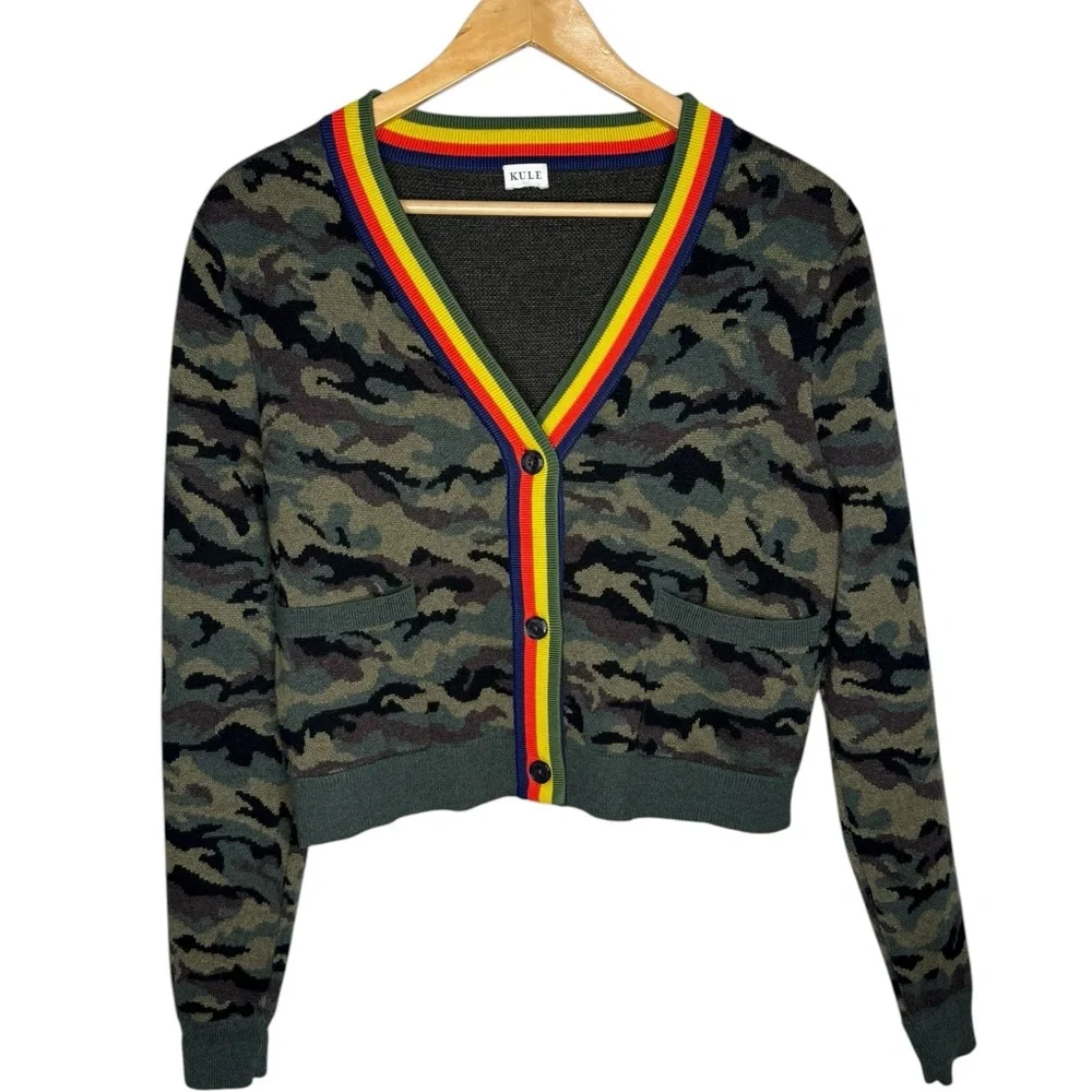 Kule The Jane Cardigan Camo Wool Blend Sweater Small
